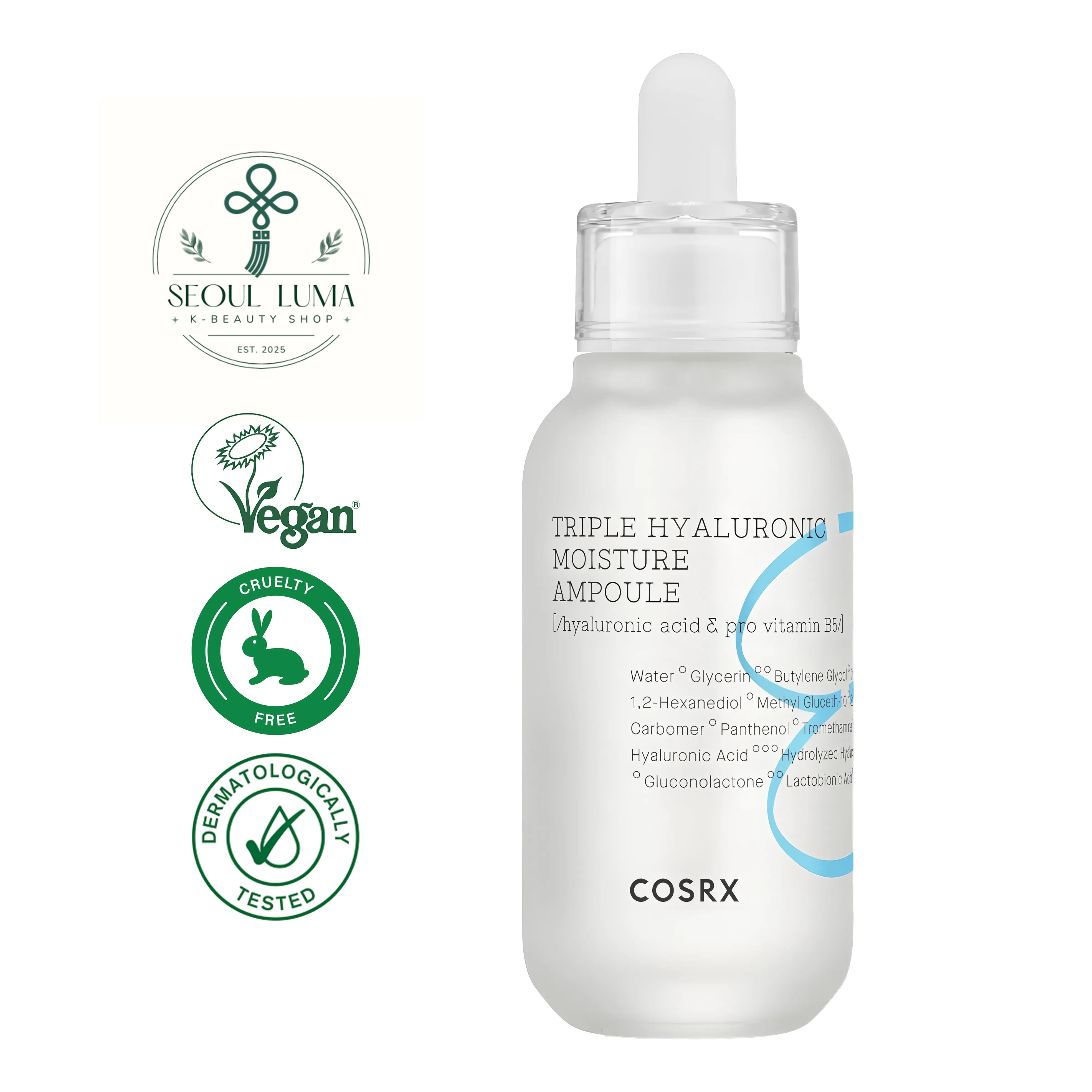 COSRX Hydrium Triple Hyaluronic Moisture Ampoule 40ml - Viscous hydrating ampoule with triple hyaluronic acid and vitamin B5 for dry skin